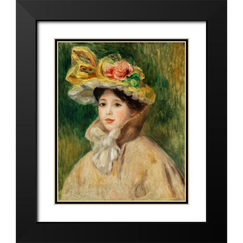 Woman with Capeline Black Modern Wood Framed Art Print with Double Matting by Renoir, Pierre-Auguste