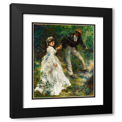 La Promenade 1870 Black Modern Wood Framed Art Print with Double Matting by Renoir, Pierre-Auguste