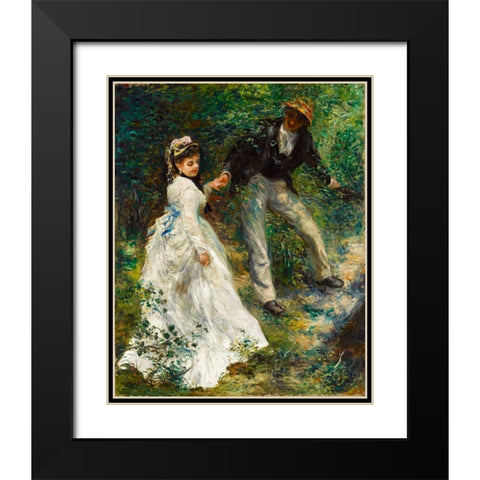 La Promenade 1870 Black Modern Wood Framed Art Print with Double Matting by Renoir, Pierre-Auguste