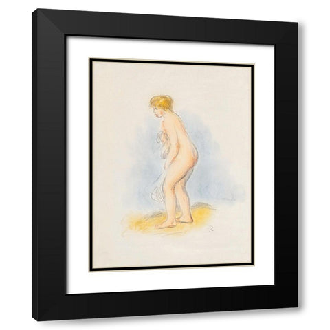Standing Female Bather 1896 Black Modern Wood Framed Art Print with Double Matting by Renoir, Pierre-Auguste