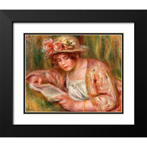 Andree in a Hat, Reading 1918 Black Modern Wood Framed Art Print with Double Matting by Renoir, Pierre-Auguste
