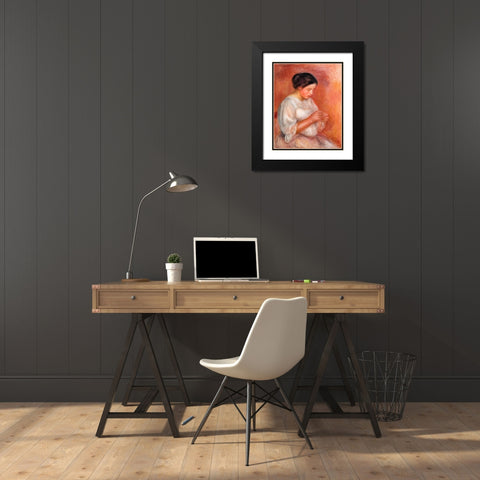 Woman Sewing 1908 Black Modern Wood Framed Art Print with Double Matting by Renoir, Pierre-Auguste