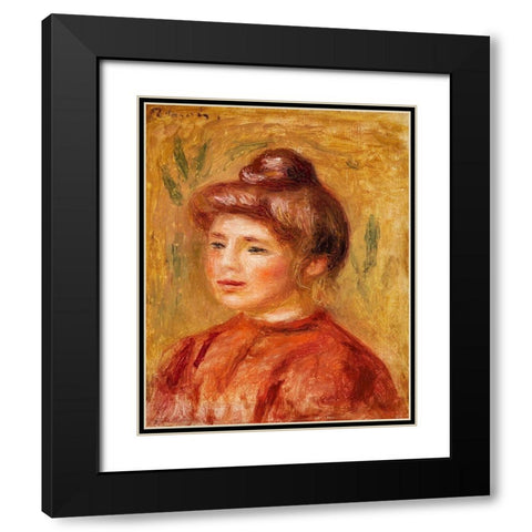 Bust of Woman in Red 1908 Black Modern Wood Framed Art Print with Double Matting by Renoir, Pierre-Auguste