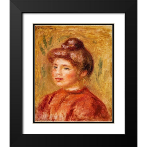 Bust of Woman in Red 1908 Black Modern Wood Framed Art Print with Double Matting by Renoir, Pierre-Auguste