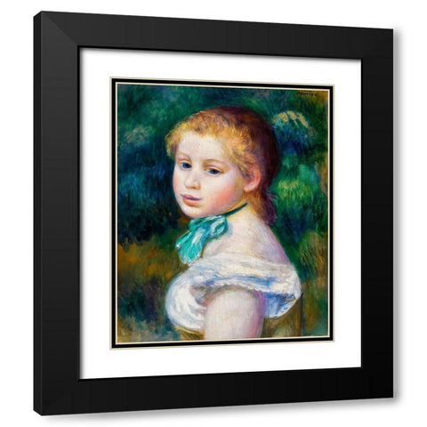 Head of Young Girl 1885 Black Modern Wood Framed Art Print with Double Matting by Renoir, Pierre-Auguste