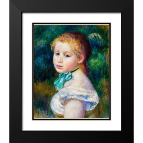 Head of Young Girl 1885 Black Modern Wood Framed Art Print with Double Matting by Renoir, Pierre-Auguste