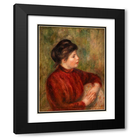 Woman Leaning on a Chair Black Modern Wood Framed Art Print with Double Matting by Renoir, Pierre-Auguste