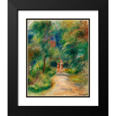 Two Figures on a Path 1906 Black Modern Wood Framed Art Print with Double Matting by Renoir, Pierre-Auguste