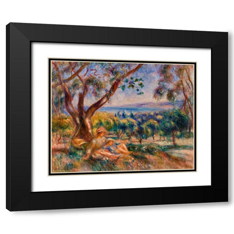 Landscape with Figures, near Cagnes 1910  Black Modern Wood Framed Art Print with Double Matting by Renoir, Pierre-Auguste