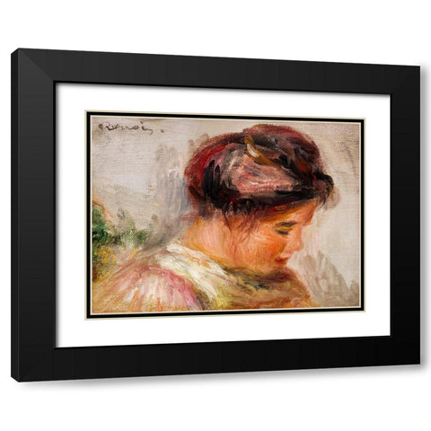 Head of Young Girl 1908 Black Modern Wood Framed Art Print with Double Matting by Renoir, Pierre-Auguste