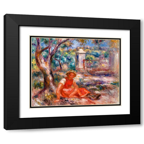 Girl at the Foot of a Tree 1914 Black Modern Wood Framed Art Print with Double Matting by Renoir, Pierre-Auguste