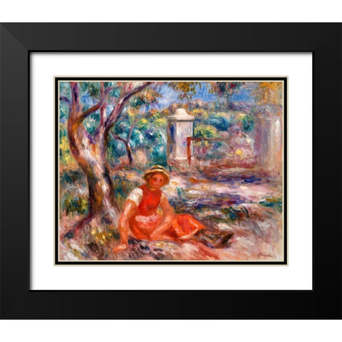 Girl at the Foot of a Tree 1914 Black Modern Wood Framed Art Print with Double Matting by Renoir, Pierre-Auguste