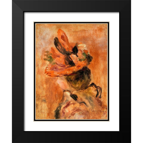 Womans Head with Red Hat 1890 Black Modern Wood Framed Art Print with Double Matting by Renoir, Pierre-Auguste