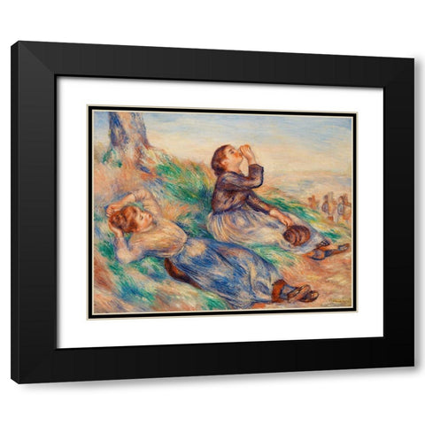 Grape Gatherers 1889 Black Modern Wood Framed Art Print with Double Matting by Renoir, Pierre-Auguste