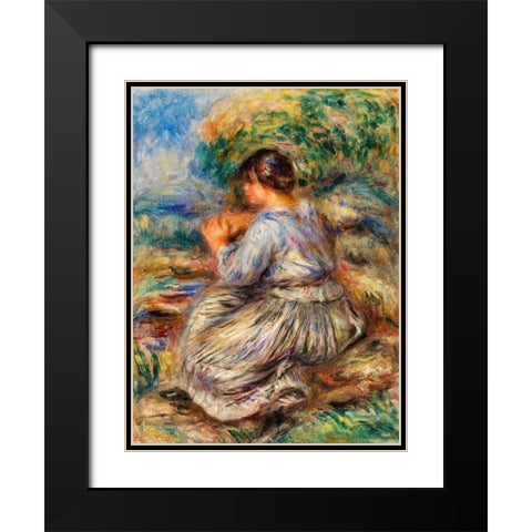 Girl Seated in a Landscape 1914 Black Modern Wood Framed Art Print with Double Matting by Renoir, Pierre-Auguste
