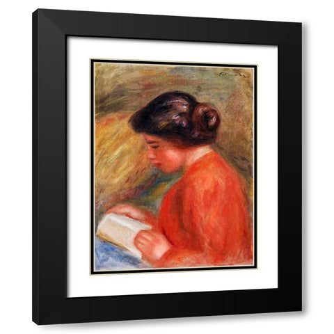 Young Woman Reading 1909 Black Modern Wood Framed Art Print with Double Matting by Renoir, Pierre-Auguste