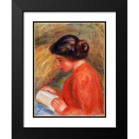 Young Woman Reading 1909 Black Modern Wood Framed Art Print with Double Matting by Renoir, Pierre-Auguste