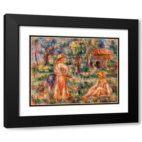 Girls in a Landscape 1918 Black Modern Wood Framed Art Print with Double Matting by Renoir, Pierre-Auguste