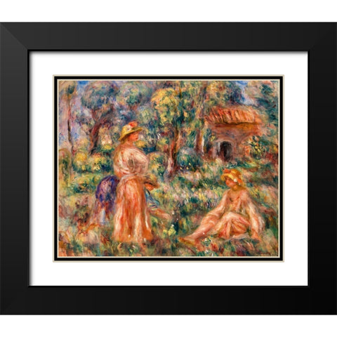 Girls in a Landscape 1918 Black Modern Wood Framed Art Print with Double Matting by Renoir, Pierre-Auguste