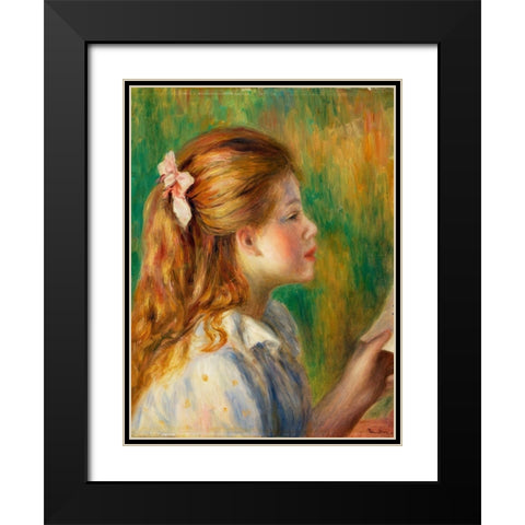 Reading 1892 Black Modern Wood Framed Art Print with Double Matting by Renoir, Pierre-Auguste
