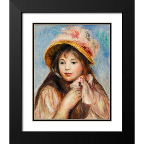 Girl with Pink Bonnet 1894 Black Modern Wood Framed Art Print with Double Matting by Renoir, Pierre-Auguste