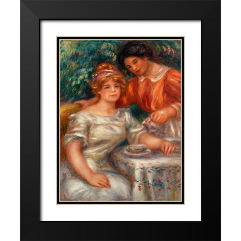 Tea Time 1911 Black Modern Wood Framed Art Print with Double Matting by Renoir, Pierre-Auguste
