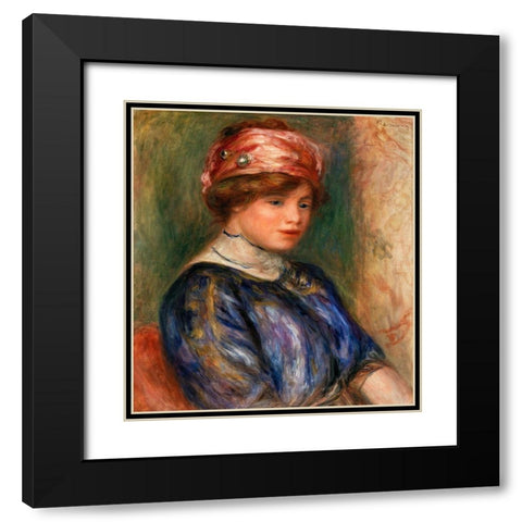 Young Woman in Blue, Bust 1911 Black Modern Wood Framed Art Print with Double Matting by Renoir, Pierre-Auguste