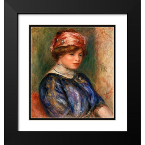 Young Woman in Blue, Bust 1911 Black Modern Wood Framed Art Print with Double Matting by Renoir, Pierre-Auguste