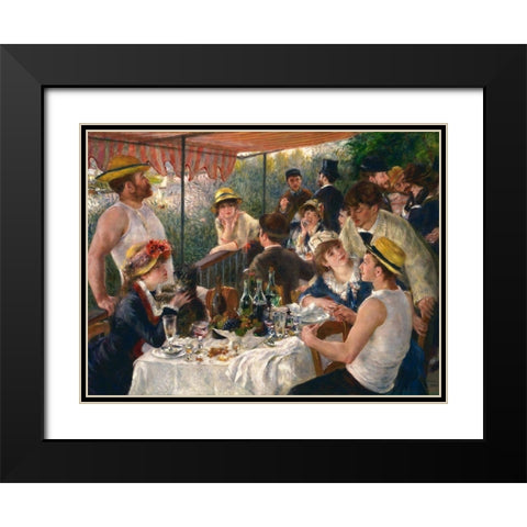 Luncheon of the Boating Party Black Modern Wood Framed Art Print with Double Matting by Renoir, Pierre-Auguste