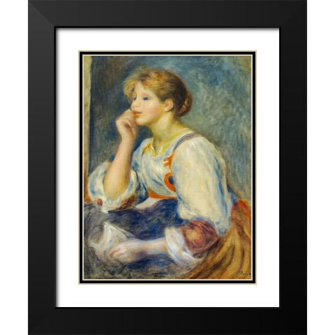 Woman with a letter Black Modern Wood Framed Art Print with Double Matting by Renoir, Pierre-Auguste