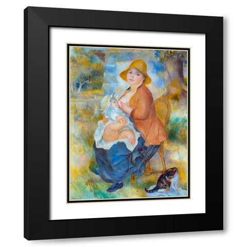 Maternity Black Modern Wood Framed Art Print with Double Matting by Renoir, Pierre-Auguste