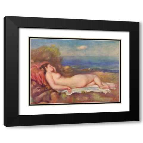 Sleeping by the sea Black Modern Wood Framed Art Print with Double Matting by Renoir, Pierre-Auguste