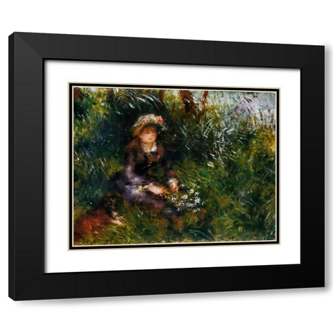 Madame Renoir with the dog Black Modern Wood Framed Art Print with Double Matting by Renoir, Pierre-Auguste