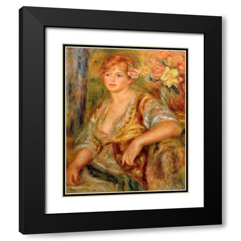 Blonde Girl with a Rose Black Modern Wood Framed Art Print with Double Matting by Renoir, Pierre-Auguste