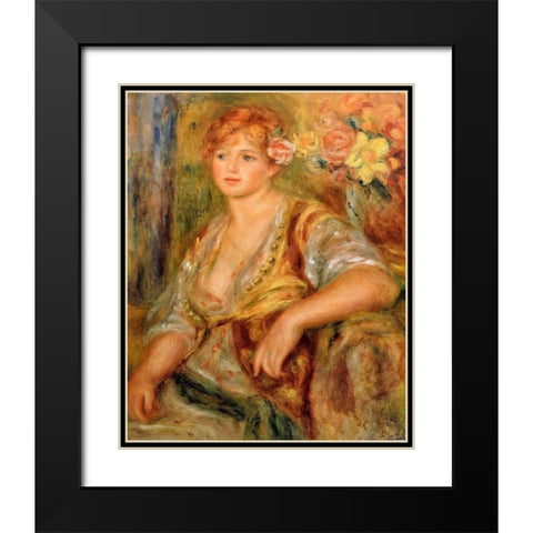 Blonde Girl with a Rose Black Modern Wood Framed Art Print with Double Matting by Renoir, Pierre-Auguste