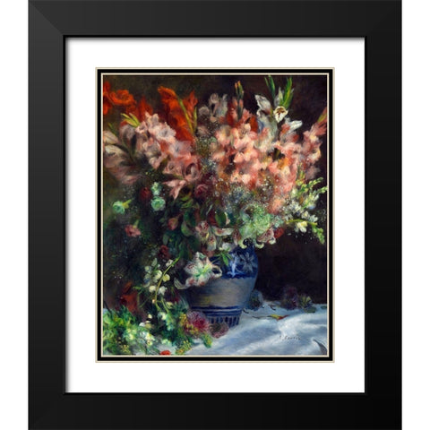 Gladioli in a Vase Black Modern Wood Framed Art Print with Double Matting by Renoir, Pierre-Auguste