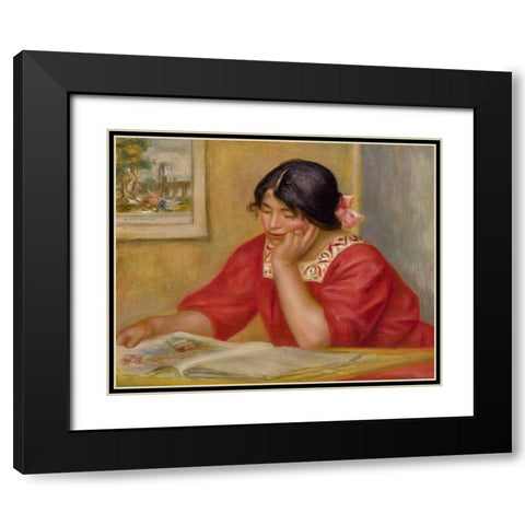LÃ©ontine lisant Black Modern Wood Framed Art Print with Double Matting by Renoir, Pierre-Auguste