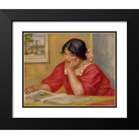 LÃ©ontine lisant Black Modern Wood Framed Art Print with Double Matting by Renoir, Pierre-Auguste