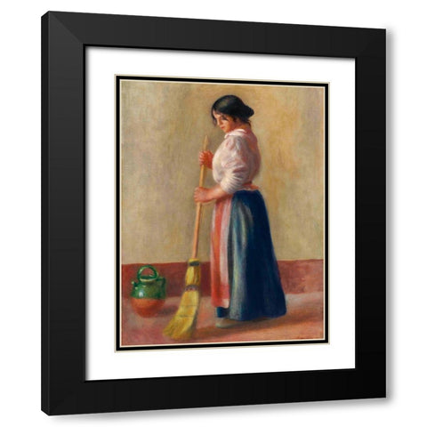 The Sweeper Black Modern Wood Framed Art Print with Double Matting by Renoir, Pierre-Auguste