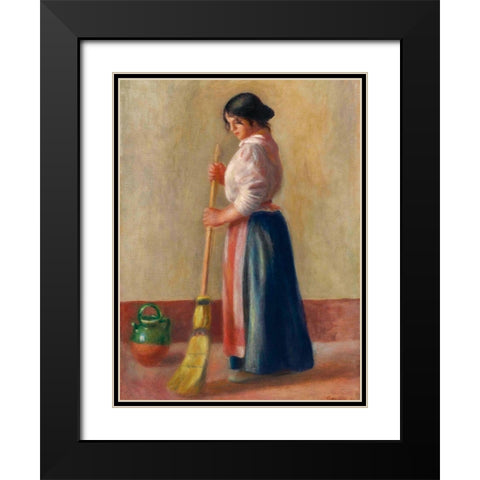 The Sweeper Black Modern Wood Framed Art Print with Double Matting by Renoir, Pierre-Auguste