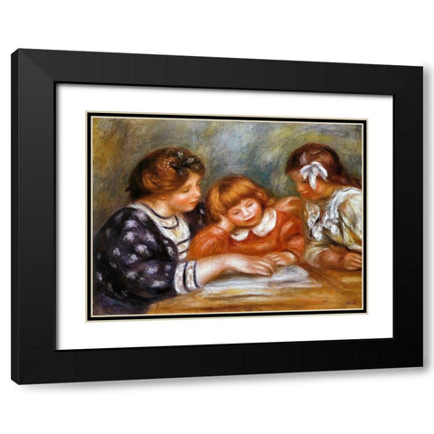 The Lesson Black Modern Wood Framed Art Print with Double Matting by Renoir, Pierre-Auguste