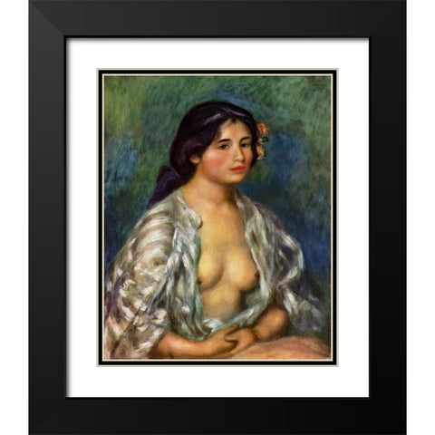 GabrielleÂ with open blouse Black Modern Wood Framed Art Print with Double Matting by Renoir, Pierre-Auguste