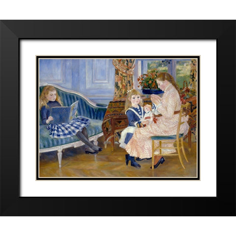 Childrens Afternoon at Wargemont Black Modern Wood Framed Art Print with Double Matting by Renoir, Pierre-Auguste