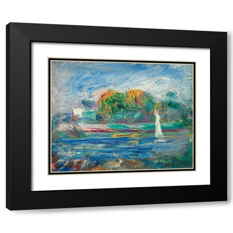 The Blue River Black Modern Wood Framed Art Print with Double Matting by Renoir, Pierre-Auguste