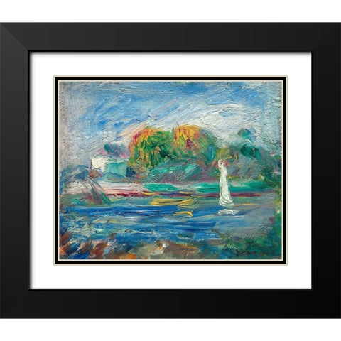The Blue River Black Modern Wood Framed Art Print with Double Matting by Renoir, Pierre-Auguste