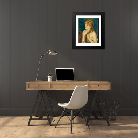 Young Woman Braiding Her Hair Black Modern Wood Framed Art Print with Double Matting by Renoir, Pierre-Auguste