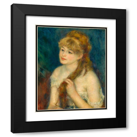 Young Woman Braiding Her Hair Black Modern Wood Framed Art Print with Double Matting by Renoir, Pierre-Auguste