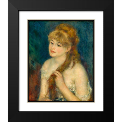 Young Woman Braiding Her Hair Black Modern Wood Framed Art Print with Double Matting by Renoir, Pierre-Auguste