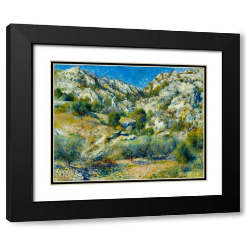 Rocky Crags at LEstaque Black Modern Wood Framed Art Print with Double Matting by Renoir, Pierre-Auguste