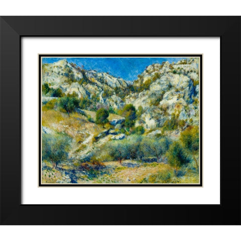 Rocky Crags at LEstaque Black Modern Wood Framed Art Print with Double Matting by Renoir, Pierre-Auguste